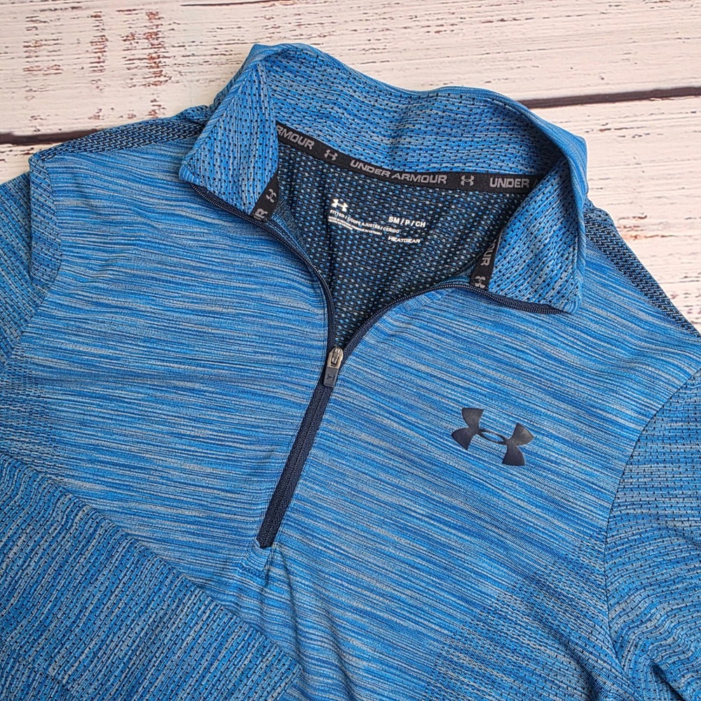 Under Armour Vanish Seamless 1/2 Zip Mens Small HeatGear Pullover Blue Fitted‎
